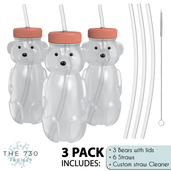 Honey Bear Straw Cups (3-Pack); 8-Ounce Therapy Sippy Bottles w/Flexible  Straws